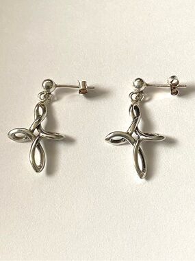 Sterling Silver Loop Cross Earrings
